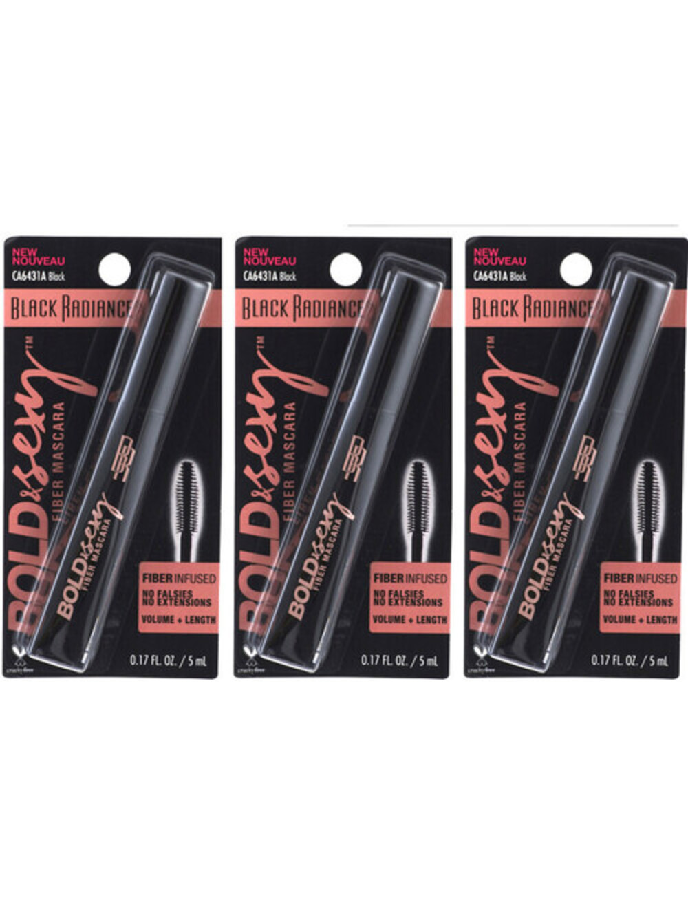 3-Pack NEW Black Radiance Bold & Sexy Fiber Mascara in CA6431A Black (Sealed)